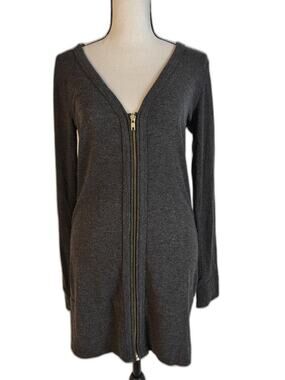 Women's Aqua Gray Zip Front Long Sleeve Sweater Dress Size S